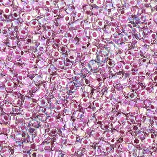 Miyuki DELICA Seed Beads Rocailles, Inside Dyed Magenta AB (# DB0056), Glass, Japan