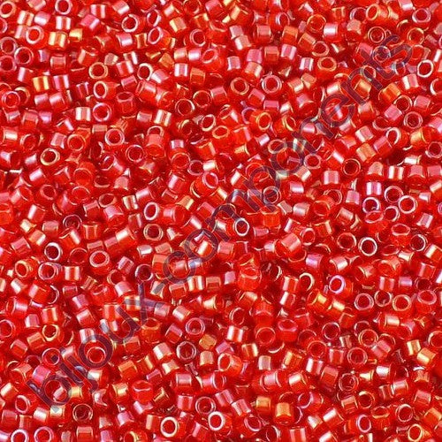 Miyuki DELICA Seed Beads Rocailles, Red Inside Dyed Red AB (# DB0295), Glass, Japan