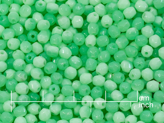 OUTLET 10 grams Faceted Round Fire Polished Beads, 4 x 4 mm, Opal Green (52010), Glass, Czech Republic