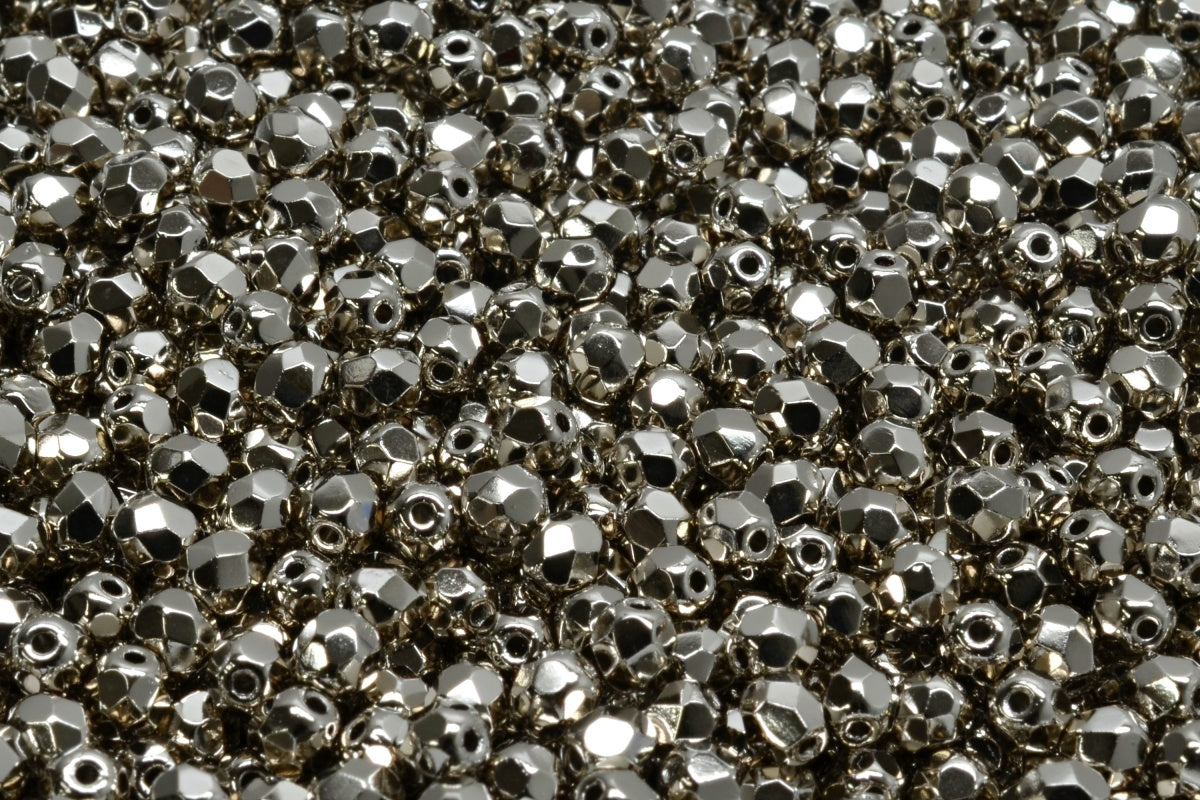 OUTLET 5 grams Faceted Round Fire Polished Beads, Crystal Pure Sterling Silver Coated (00030-37000), Glass, Czech Republic