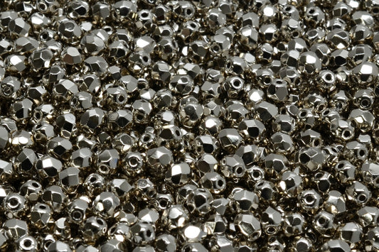 OUTLET 5 grams Faceted Round Fire Polished Beads, Crystal Pure Sterling Silver Coated (00030-37000), Glass, Czech Republic