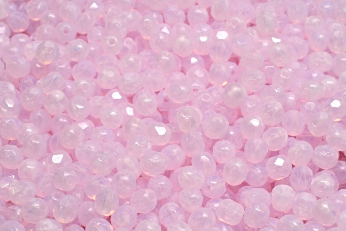 OUTLET 10 grams Faceted Round Fire Polished Beads, 4 x 4 mm, Opal Pink (71200), Glass, Czech Republic