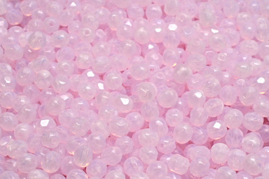 OUTLET 10 grams Faceted Round Fire Polished Beads, 4 x 4 mm, Opal Pink (71200), Glass, Czech Republic