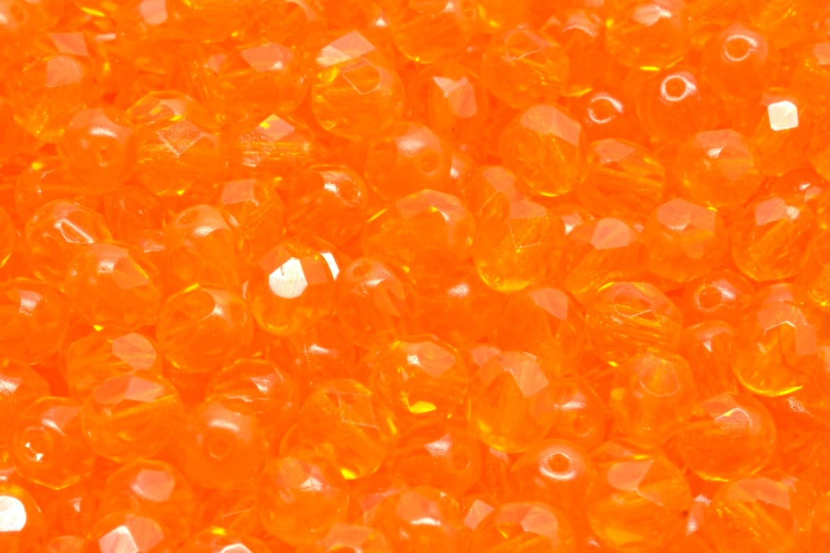 OUTLET 10 grams Faceted Round Fire Polished Beads, 6 x 6 mm, Orange Transparent (90000), Glass, Czech Republic