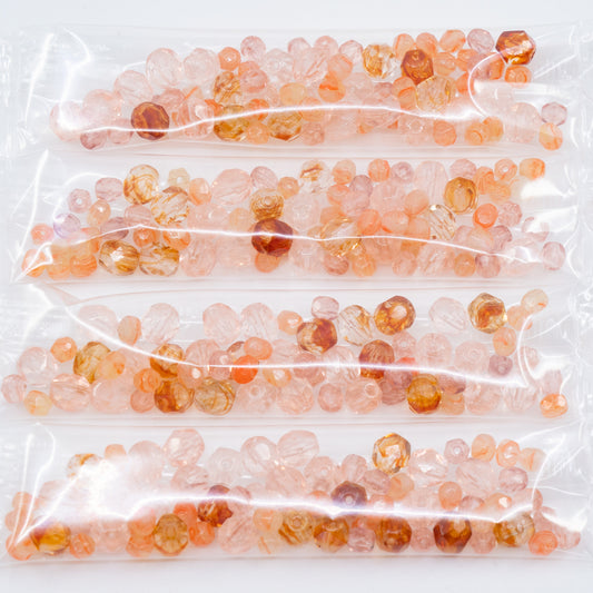 OUTLET 10 grams Faceted Round Fire Polished Beads, size mix, Brown Pink, Glass, Czech Republic