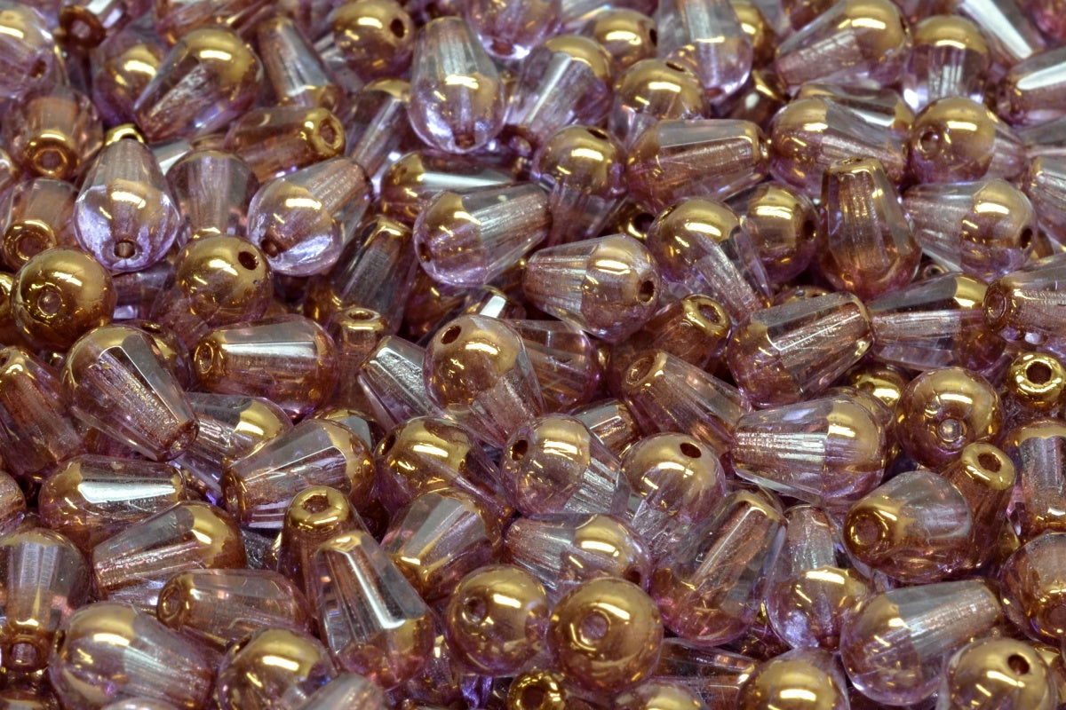 Faceted Fire Polished Teardrop Beads, Crystal Bronze (00030-14415), Glass, Czech Republic