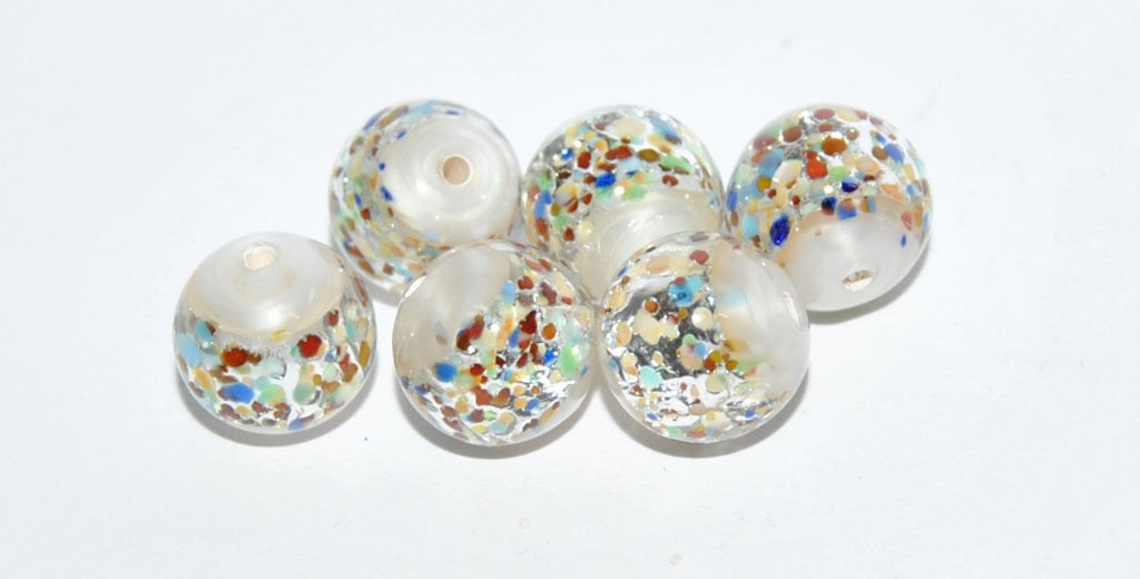 OUTLET 10 Gramm Lampwork-Rundperlen, 8 x 8 mm, Perlen in Silberfarbe (Perlen in Silberfarbe), Glas, Tschechische Republik