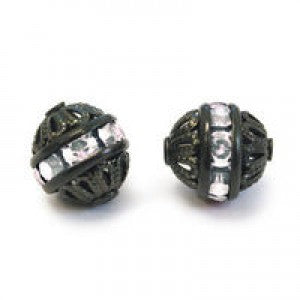 クリスタル付き黒フィリグリービーズ 8mm 3個