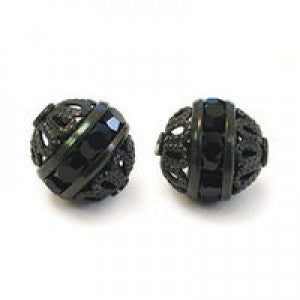 クリスタル付き黒フィリグリービーズ 8mm 3個