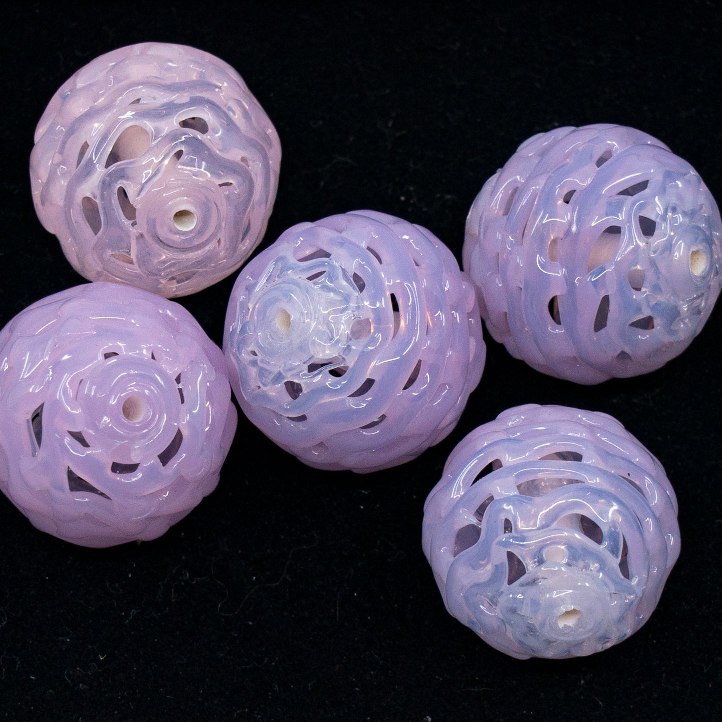 VINTAGE OUTLET 1 pc Lampwork LACE Handmade Round Beads, 17 x 17 mm, Opal Cold Pink, Glass, Czech Republic, Antique Beads