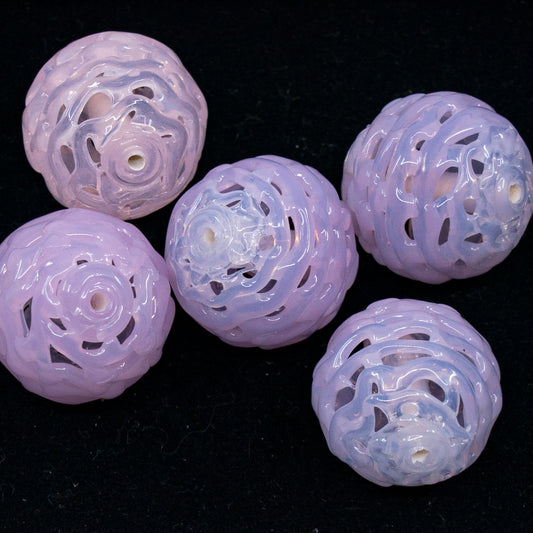 VINTAGE OUTLET 1 pc Lampwork LACE Handmade Round Beads, 17 x 17 mm, Opal Cold Pink, Glass, Czech Republic, Antique Beads