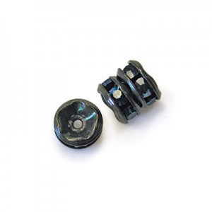 6 pcs Metal Black Rondelle with Crystals, 5 mm