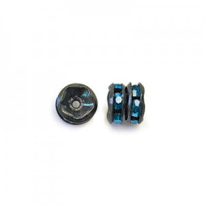 6 pcs Metal Black Rondelle with Crystals, 5 mm