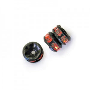 6 pcs Metal Black Rondelle with Crystals, 5 mm