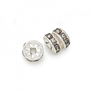 6 pcs Metal Silver Rondelle with Crystals, 5 mm