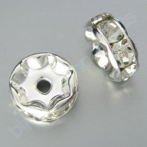 6 pcs Metal Silver Rondelle with Crystals, 8 mm