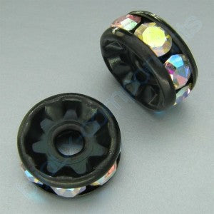 6 pcs Metal Black Rondelle with Crystals, 5 mm