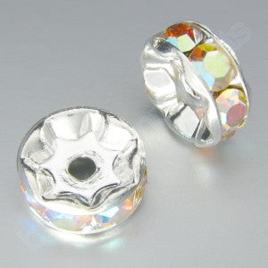 6 pcs Metal Silver Rondelle with Crystals, 5 mm