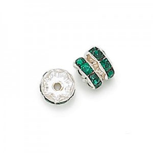 6 pcs Metal Silver Rondelle with Crystals, 8 mm