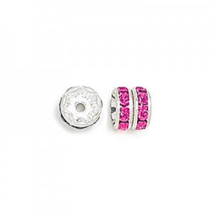 6 pcs Metal Silver Rondelle with Crystals, 8 mm