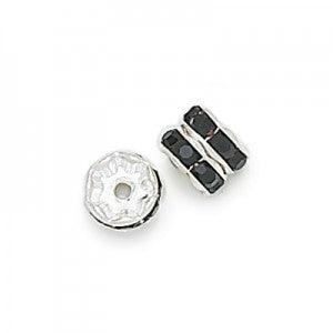 6 pcs Metal Silver Rondelle with Crystals, 8 mm