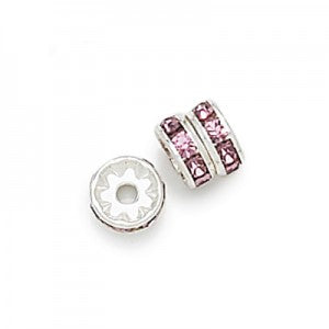 6 pcs Metal Silver Rondelle with Crystals, 8 mm