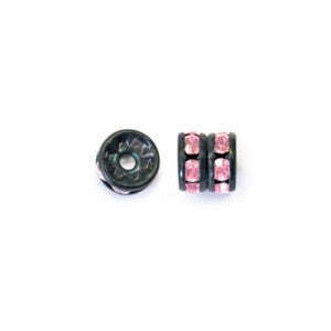 6 pcs Metal Black Rondelle with Crystals, 5 mm