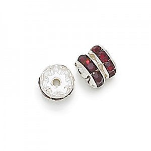 6 pcs Metal Silver Rondelle with Crystals, 5 mm