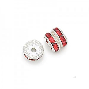 6 pcs Metal Silver Rondelle with Crystals, 8 mm