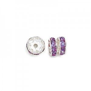 6 pcs Metal Silver Rondelle with Crystals, 5 mm