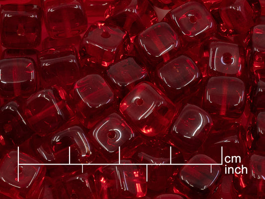 OUTLET 10 grams Cube Beads, 8 x 11 mm, Ruby Red (90080), Glass, Czech Republic