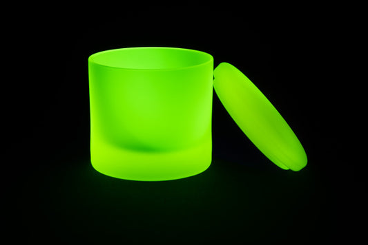 Uranium Glass Tableware (Glow under UV) - Jewelry Box / Bowl with Lid, 90x90mm - Modern Round, Czech Republic