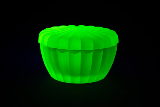 Uranium Glass Tableware (Glow under UV) - Jewelry Box / Bowl with Lid - Orange, Czech Republic