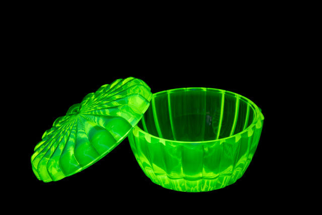 Uranium Glass Tableware (Glow under UV) - Jewelry Box / Bowl with Lid - Orange, Czech Republic