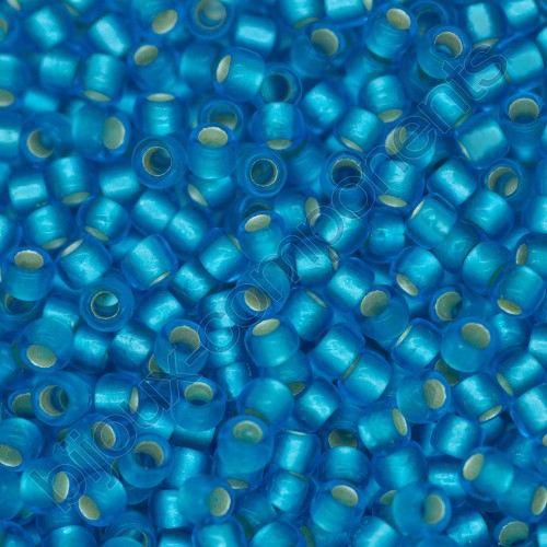 TOHO Runde Rocailles-Perlen, Silber gefüttert, mattiertes dunkles Aquamarinblau (Nr. 23Bf), Glas, Japan