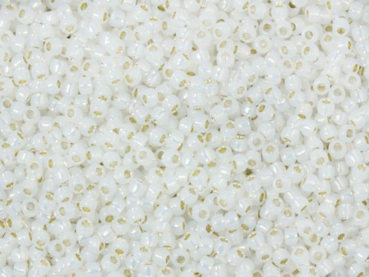 TOHO Runde Rocailles-Perlen, silberfarben gefüttert, milchig weiß (Nr. 2100), Glas, Japan