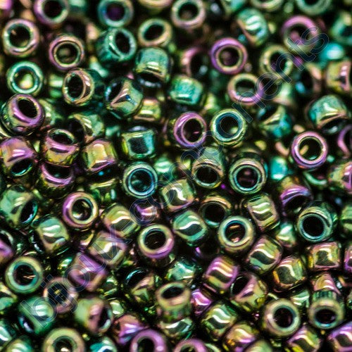 TOHO Round Seed Beads Rocailles, Higher Metallic Iris Olivine (# 508), Glass, Japan