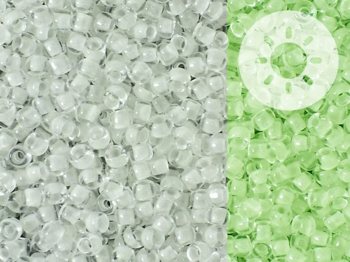 TOHO Round Seed Beads Rocailles, Glow In The Dark, White Bright Green (# 2710), Glass, Japan