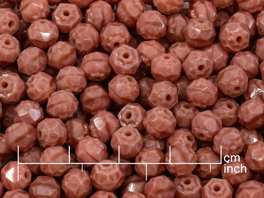 アウトレット 10グラム ファセット加工 ファイアポリッシュ カテドラルビーズ 6 x 6 mm 不透明ピンク (74020) ガラス チェコ共和国