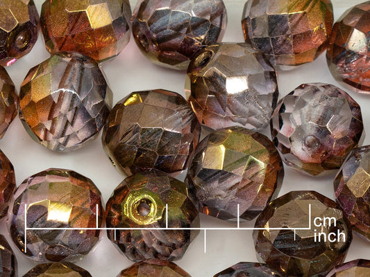 OUTLET 250g Fire Polished Round Faceted Beads, 14 mm, Crystal Combined Luster Red Copper (151-19001-14x14-00030-91009)