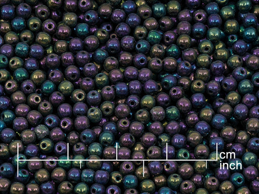 アウトレット 250g ラウンドドラックビーズ、3mm、ブラックパープルアイリス (111-19001-03x03-23980-21495)