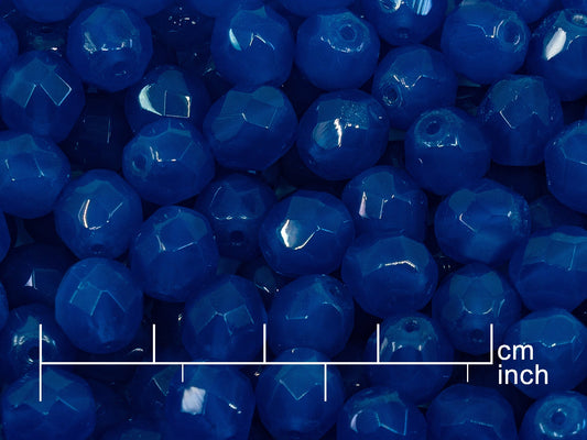 OUTLET 10 grams Faceted Round Fire Polished Beads, 8 x 8 mm, Blue (62010), Glass, Czech Republic