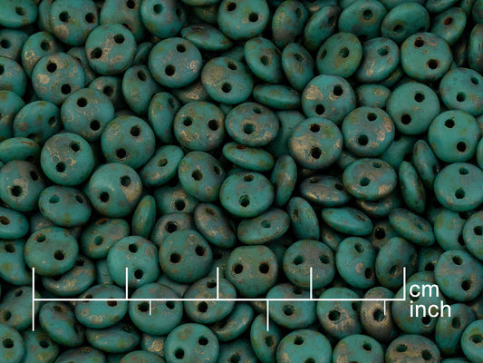 OUTLET 10 grams Round Lentil 2-hole Pressed Beads, Turquise 84695 (63150-84695), Glass, Czech Republic