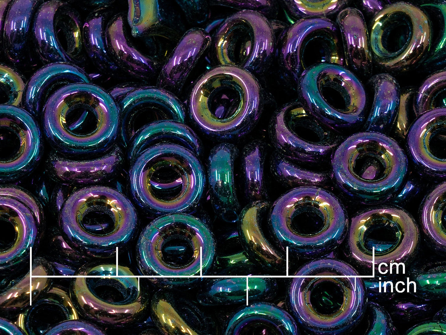 OUTLET 10 grams Fish Ring Spacer Beads, Black Purple Iris (23980-21495), Glass, Czech Republic