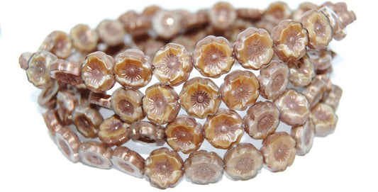 OUTLET 10 grams Table Cut Hawaii Flower Beads, Beige Silky Matte Bronze (16017-84100-14415), Glass, Czech Republic