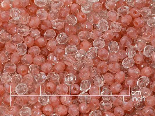 OUTLET 10 grams Faceted Round Fire Polished Beads, Opaque Pink (76028), Glass, Czech Republic