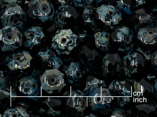 OUTLET 10克多面圆珠，火抛光，9 x 11毫米，黑色洞石（23980-86800），玻璃，捷克共和国