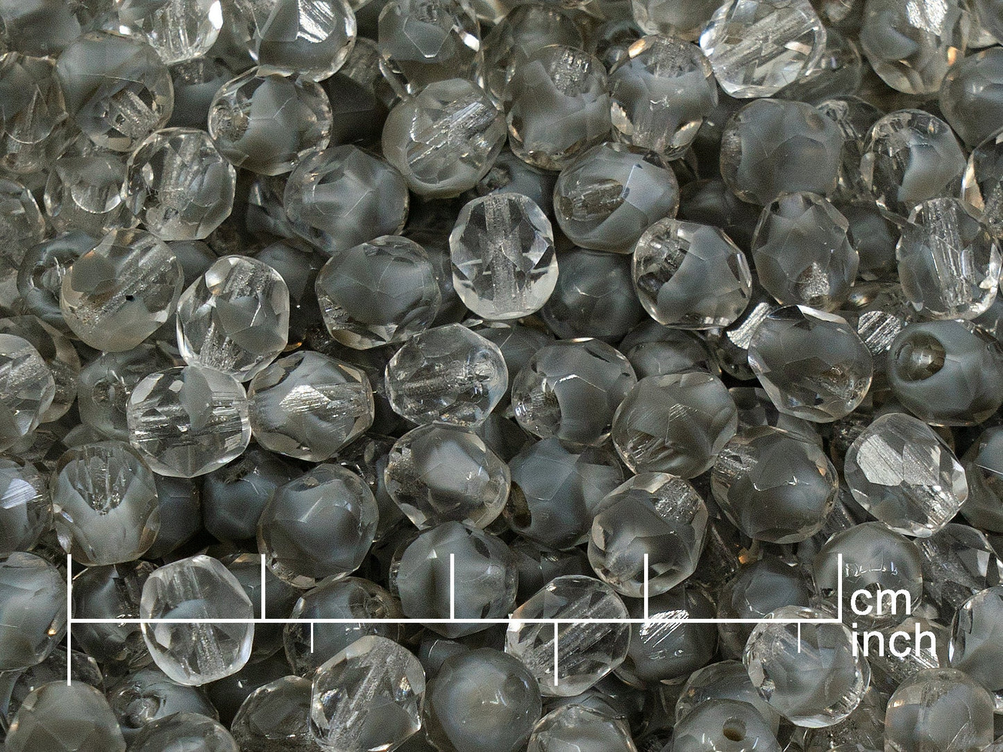 OUTLET 10 grams Faceted Round Fire Polished Beads, gray (46028), Glass, Czech Republic