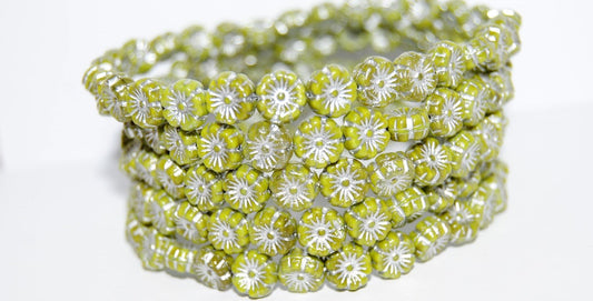 OUTLET 10 grams Hawaiian Flower Beads, 8 x 8 mm, Opaque Green Silver Lined (53400-54201), Glass, Czech Republic