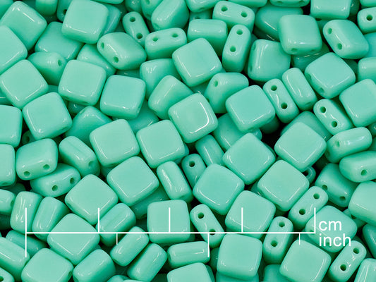 OUTLET 10 grams 2-Holes Pressed Tile Beads, 6 x 6 mm, Opaque Green (53110), Glass, Czech Republic